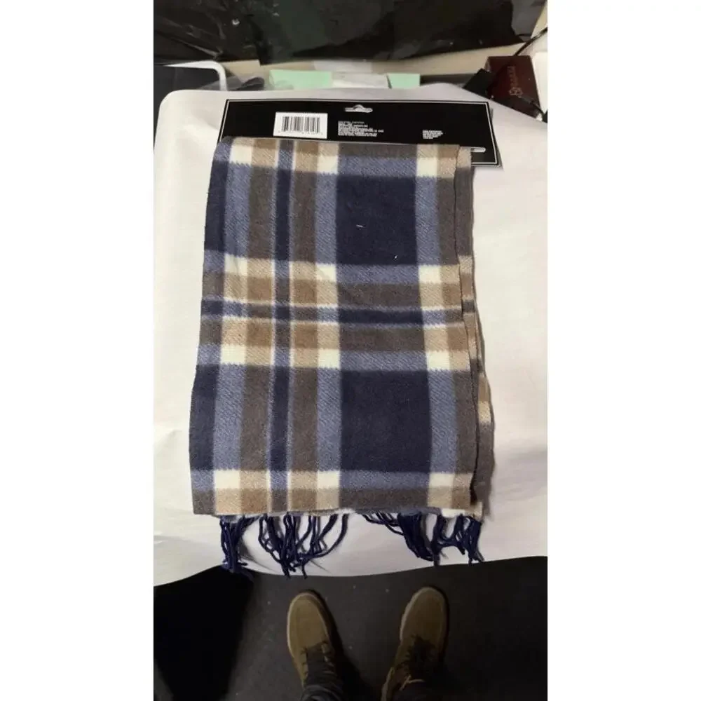 Men's Fleece Scarf Plaid Blue‎ Brown 9.5x59